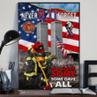 Never Forget 9.11 Firefighter Poster 20th Anniversary Twin Towers Attack Wall Print Home Decor