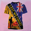 Lest We Forget New Zealand Flag T-Shirt Remembrance Anzac Day Veterans Patriotic Apparel