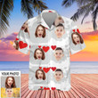 Custom Photo Hawaiian Shirts With 2 Faces Red Heart Funny Valentine's Day Gift For Him