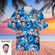 Custom Face Image Hawaiian Shirt With Faces On It Blue Button Up Shirt Summer Gifts For Him