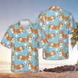 Flying Corgi Blue Hawaiian Shirt Button Up Beach Shirts Mens Gifts For Corgi Owners