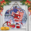 Custom Santa American Flag Merry Christmas Wooden Sign Front Door Christmas Decorations