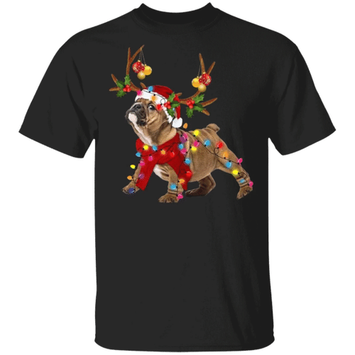 Funny Bulldog Reindeer Light Christmas T-Shirt Best Gifts For Bulldog Lover