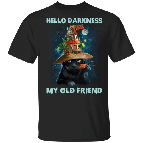 Black Cat Hello Darkness My Old Friend T-Shirt Spooky Halloween Shirt Best Friend Gifts