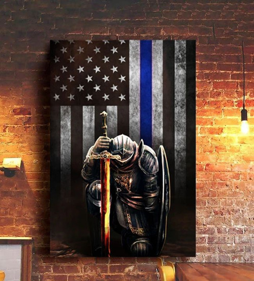 Thin Blue Line Flag Poster Knight Templar Honor Our Men Women Law Enforcement Wall Decoration