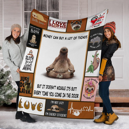 Sloth Money Can Buy A Lot Of Things Fleece Blanket Cute Blanket Gift For Sibling
