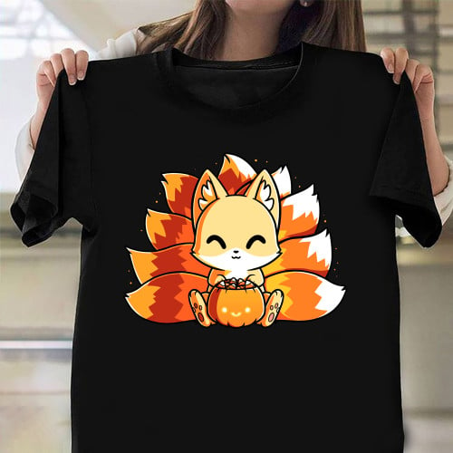 Kitsune Candy Corn Inside Pumpkin Shirt Cute Fox T-Shirt Gifts For Daughter
