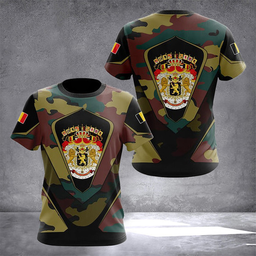 Belgium Coat Of Arms Camouflage T-Shirt For Men's Gifts For Belgian