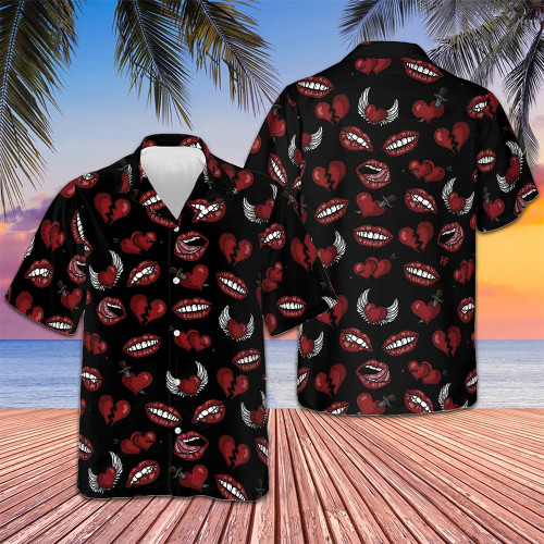 Black Valentine Seamless Pattern Hawaiian Shirt Funny Button Up Shirt Gifts For Him