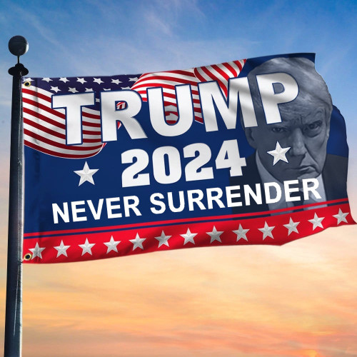 Donald Trump Mugshot Flag 2024 Trump Never Surrender Merchandise MAGA Merch