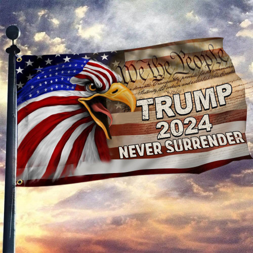 Never Surrender Trump 2024 Flag Donald Trump Flag US Eagle We The People Merch MAGA 2024