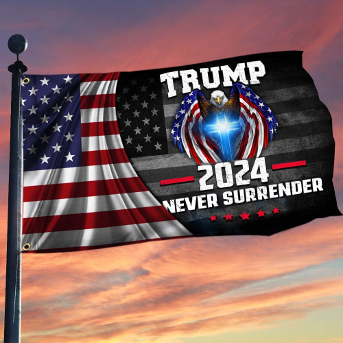 Trump 2024 Never Surrender Flag Cross Patriotic Eagle Trump For President 2024 Elections Merch