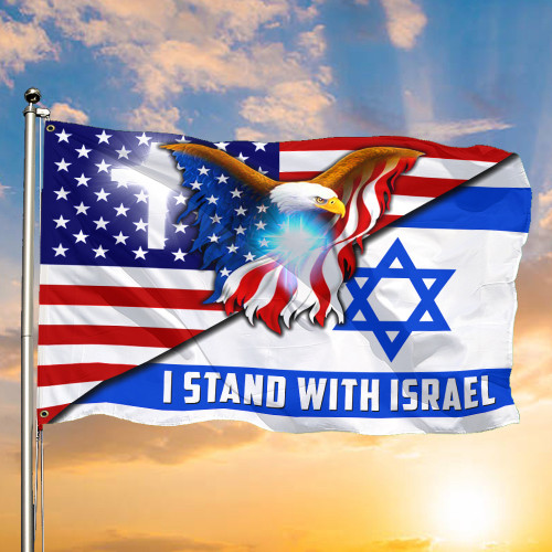 I Stand With Israel Flag And Cross USA Eagle American Flag Pray For Israel Merch