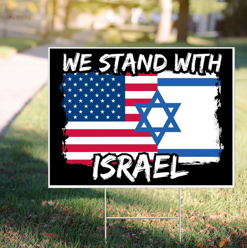 American We Stand With Israel Yard Sign USA Pray For Israel Yard Banners Patriot Merchandise