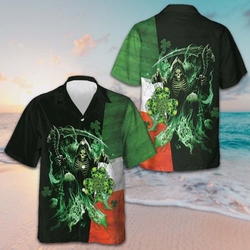 Irish Grim Reaper Hawaiian Shirt St Patricks Day Shirt Gifts For Irish