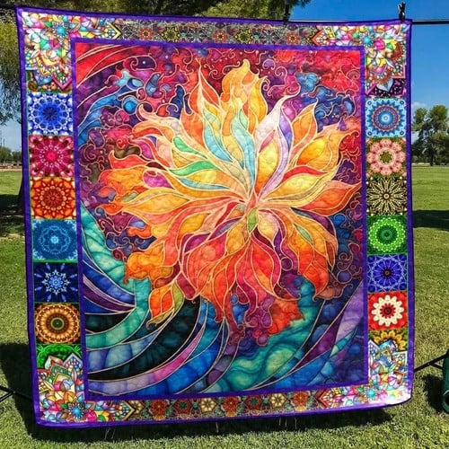 Flower Hippie Quilt Blanket Colorful Floral Hippie Throw Blanket