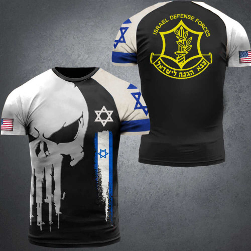 IDF T-Shirt American Pro Israel Shirt Jewish Star Of David Skull Tees Israeli Military Clothing