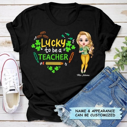 Personalized Lucky To Be A Teacher T-Shirt Patrick's Day Shirt Nice Gift For Teachers Day