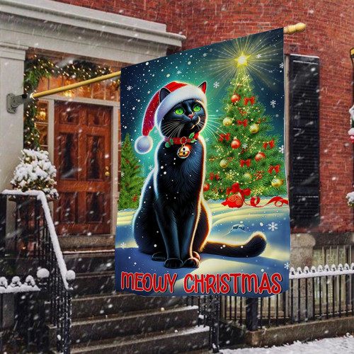 Black Cat Meowy Christmas Flag Merry Christmas Flag Gifts For Black Cat Lovers