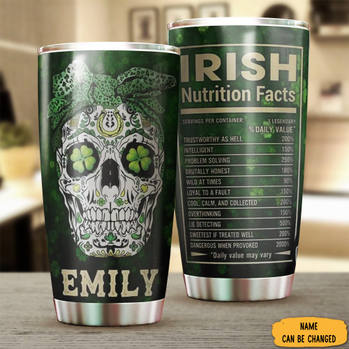 Personalized Skull Irish Nutrition Facts Tumbler St Patrick's Day Irish Gifts For Women