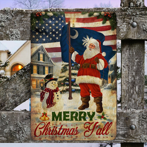 Santa Claus American South Carolina Metal Sign Merry Christmas Y’all Patriotic Sign Xmas Ideas