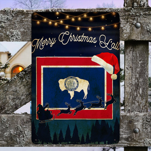 Wyoming State Merry Christmas Y’all Metal Sign 2023 Christmas Wyoming Sign Patriotic Merch