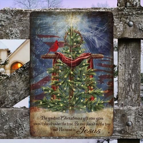 Jesus Christ The Greatest Gift Christmas Metal Sign Christian Cross Metal Merry Christmas Sign
