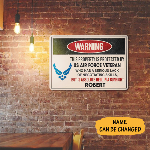 Personalized This Property Is Protected By US Air Force Veteran Metal Sign USAF Gifts