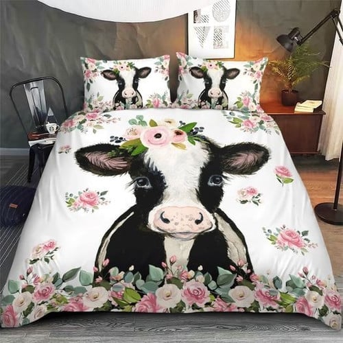 Cow Flower Bedding Set Cute Cow Print Duvet Bed Set Sheet Set Themed Gifts For Her
