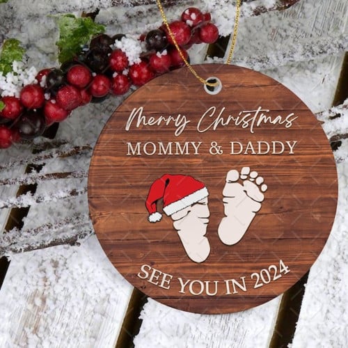 Merry Christmas Mommy And Daddy See You In 2024 Ornament Pregnant Christmas Ornament Home Decor