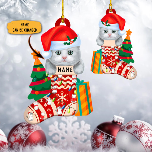 Custom Cat In Sock Christmas Ornament Cute Cat Xmas Tree Decorations Gifts For Sister