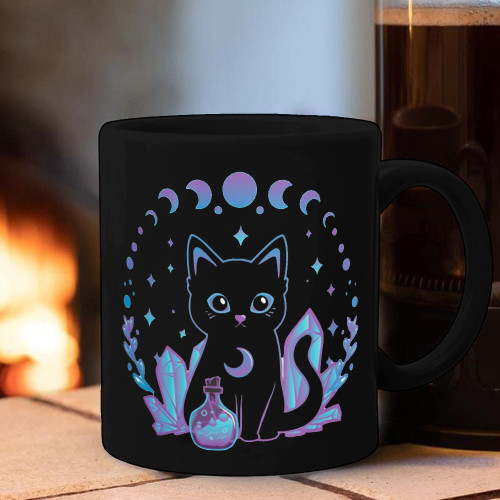 Crystal Alchemy Witchy Black Cat Mug Unique Coffee Mug Gifts For Cat Lovers