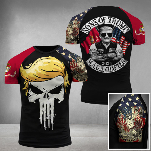 Sons Of Trump 2024 MAGA Chapter US Marine Corps Flag Shirt Trump Lover Land Of Freedom Apparel