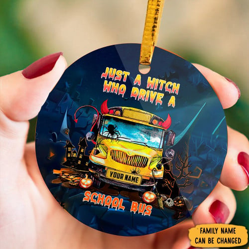 Just A Witch Who Drive A School Bus Halloween Ornament Cute Bus Driver Gifts