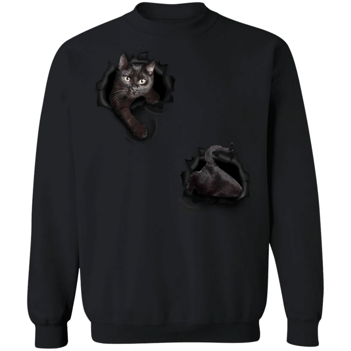 Cute 3D Cat Black Printing Men and Women Sweater Winter Fashion Round Neck Sweatshirt
