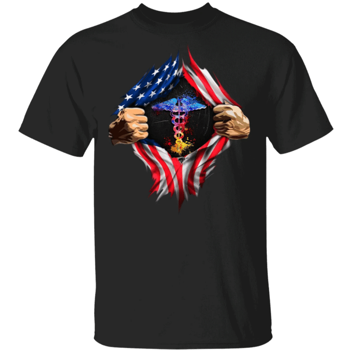 Caduceus Symbol Inside American Flag T-Shirt Women Men Shirt Friend Gifts