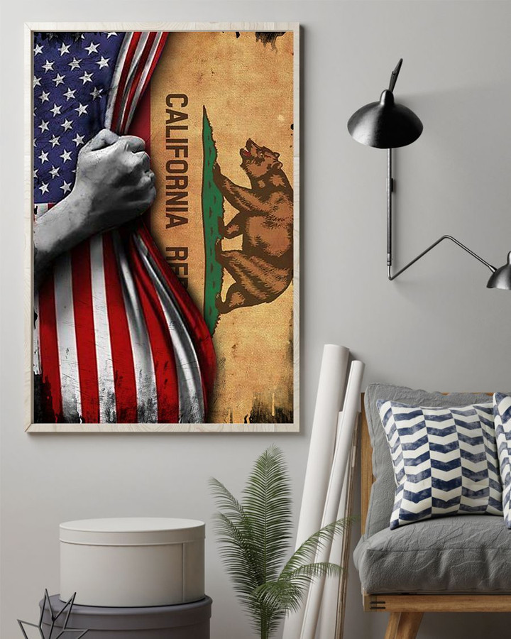 California Flag Inside American Flag Vertical Poster Fourth Of July Poster Gift For Patriotic