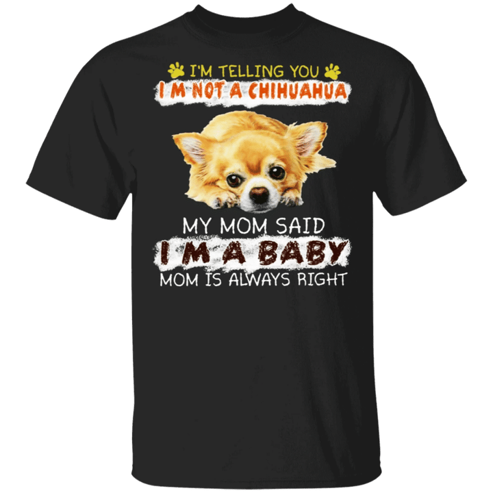 I'm Telling You I'm Not A Chihuahua My Mom Said I'm A Baby Mom Is Always Right T-Shirt Saying