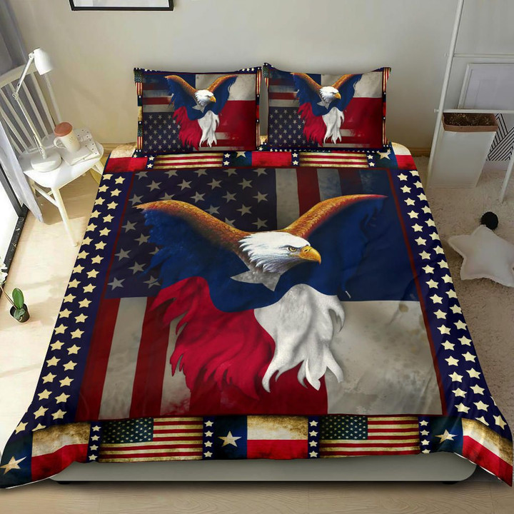 Eagle Texas American Flag Bedding Set Duvet Covers Veteran Day Gifts For Patriotic