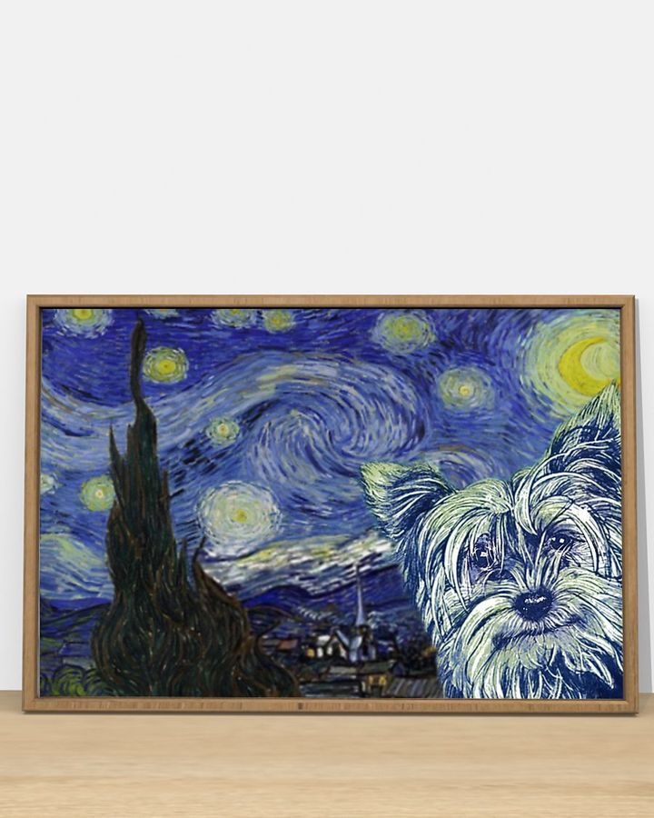 Yorkshire Terrier The Starry Night by Vincent Van Gogh Poster Print Gift For Dog Lover