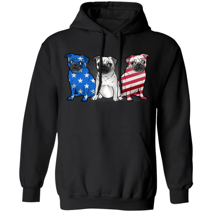 3 Pug American Flag 4th Of July Dog Lover Pug Hoodie