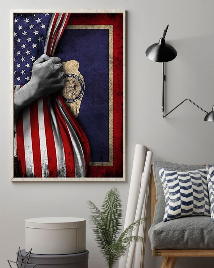 Wyoming Flag And American Flag Vertical Poster 4th Of July Poster Patriotic Gifts