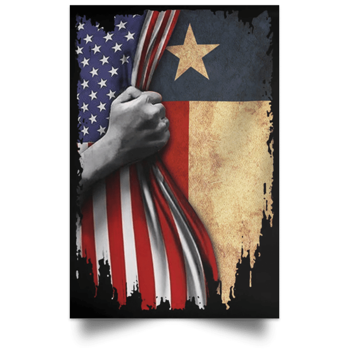 Texas Flag Inside American Flag Vertical Poster Fourth Of July Poster Gift For Patriotic