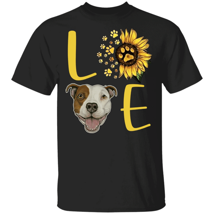 Cute Pit Bull Paw Love Sunflower Shirt Womens - Gifts For Dog Lover