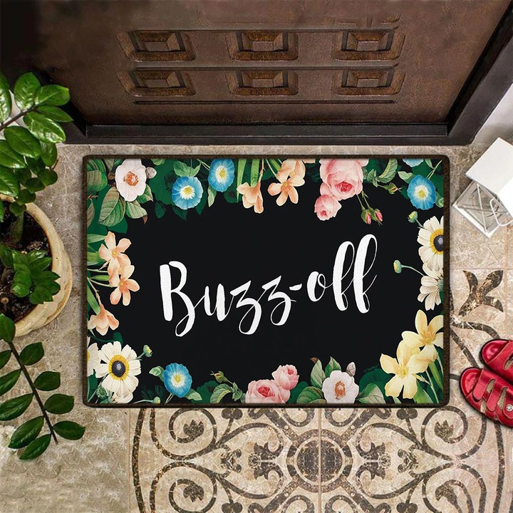 Buzz Off Doormat Go Away Funny Door Mat Floral Outdoor Doormat Washable Decorative Mat