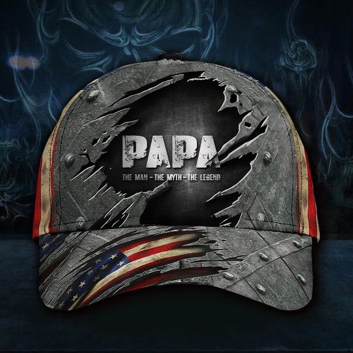 Father's Day Hat 3D Vintage Papa The Man The Myth The Legend USA Flag Cap For Dad Gift
