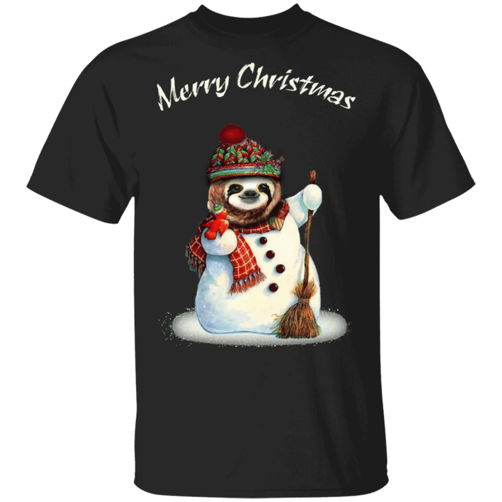 Sloth Merry Christmas Shirt Animal Snowman Cute Graphic Tee Christmas Gift For Sloth Lover