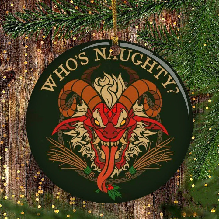 Who's Naughty Krampus Ornament Flocked Christmas Tree Decorating Idea