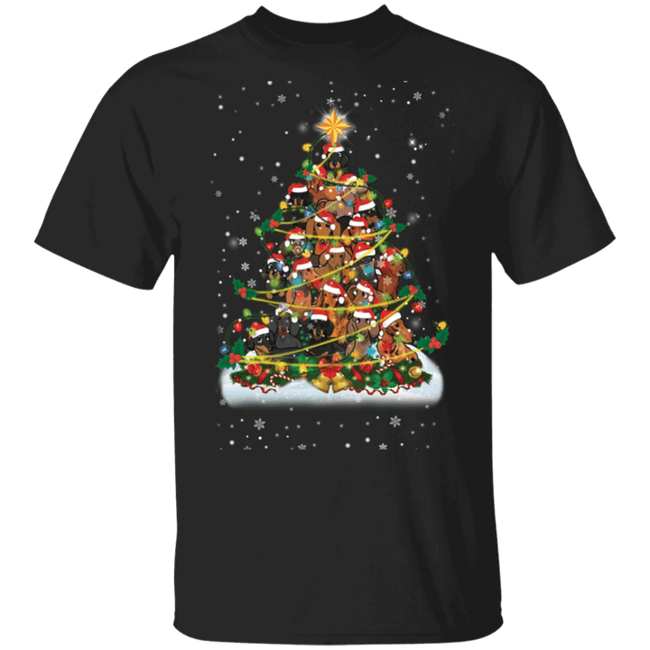 Dachshund Christmas Tree T-Shirt Adorable Animal Snow Falling Xmas Shirt Winter Gift For Friend