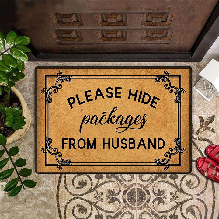 Please Hide Packages From Husband Doormat Rustic Door Mat Funny Christmas Decorations